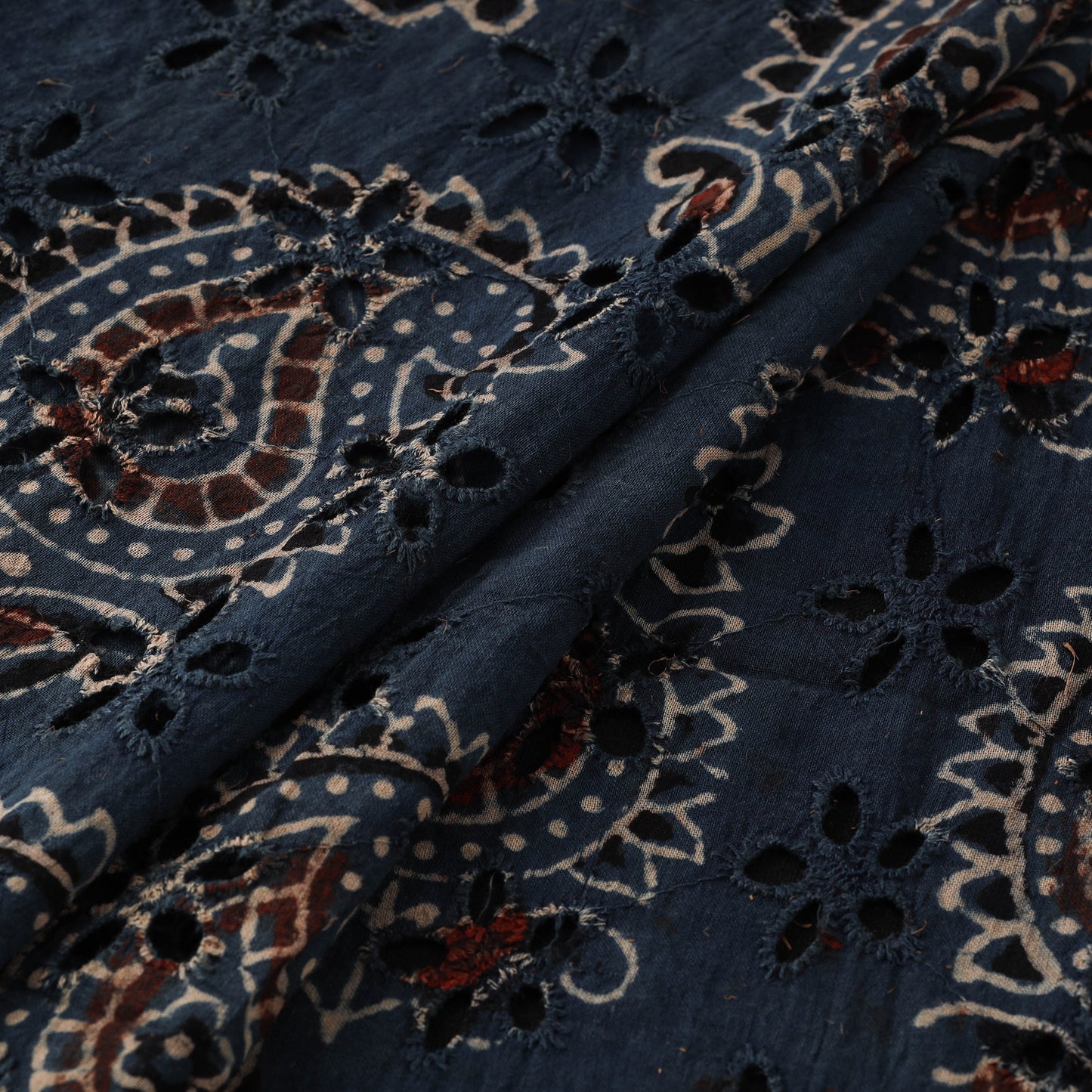 Blue - Hakoba Hand Block Ajrakh Print Natural Dyed Cotton Fabric 101
