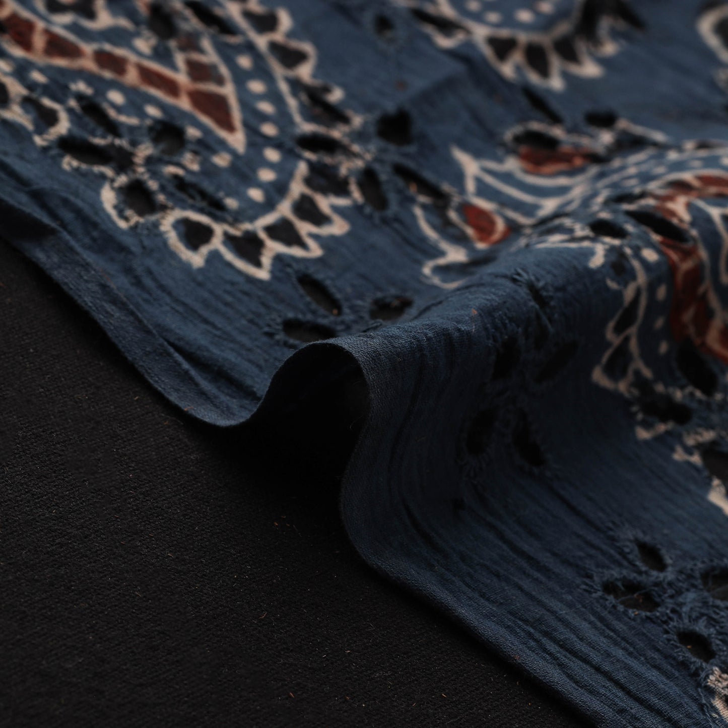 Blue - Hakoba Hand Block Ajrakh Print Natural Dyed Cotton Fabric 101