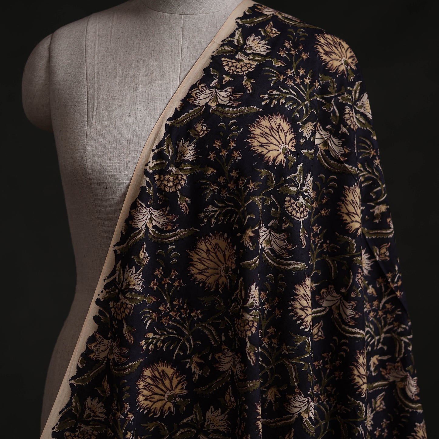Black - Sanganeri Block Print Pure Cotton Fabric 26