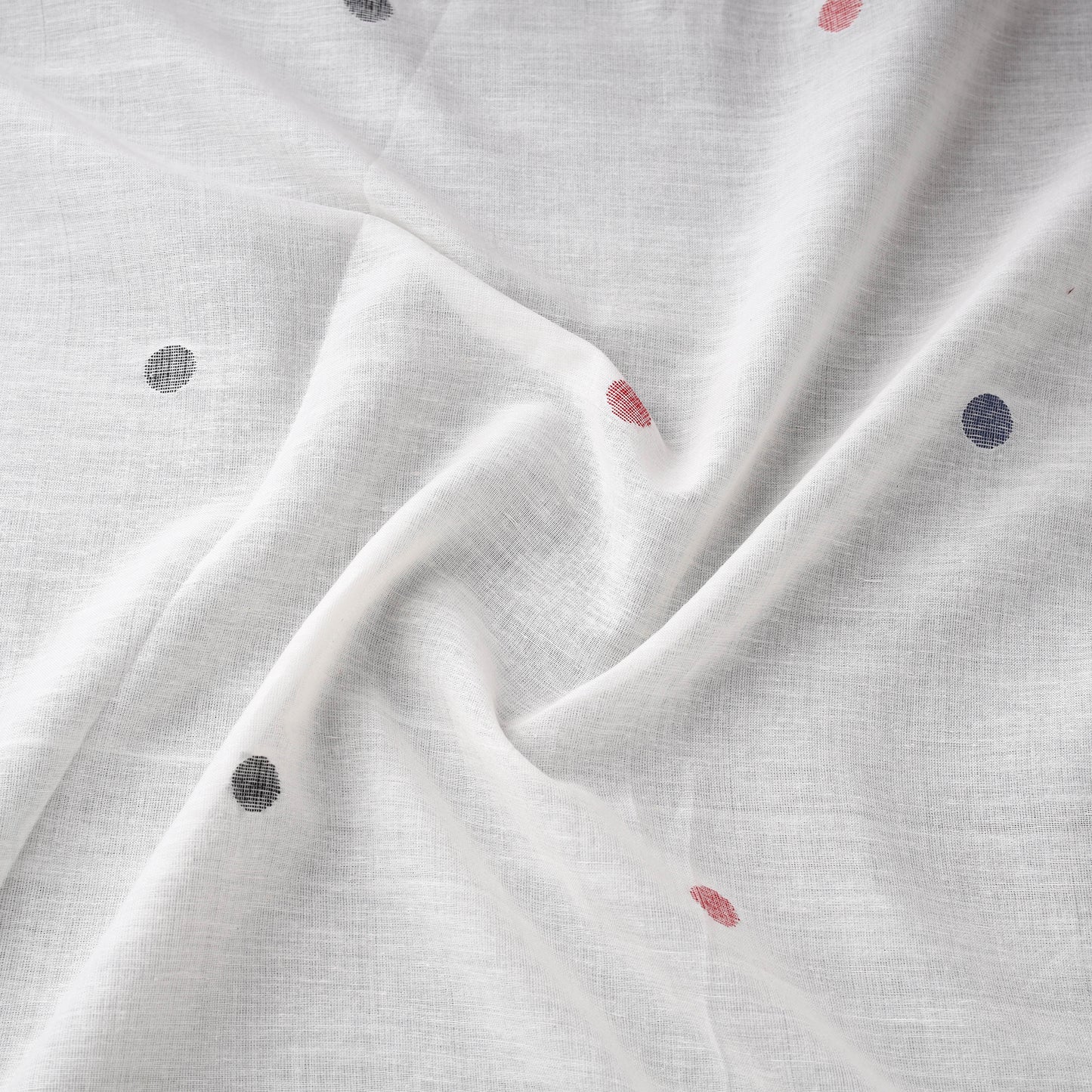 White - Phulia Jamdani Polka Dot Buti Pure Handloom Cotton Fabric (Count 84/92) 27