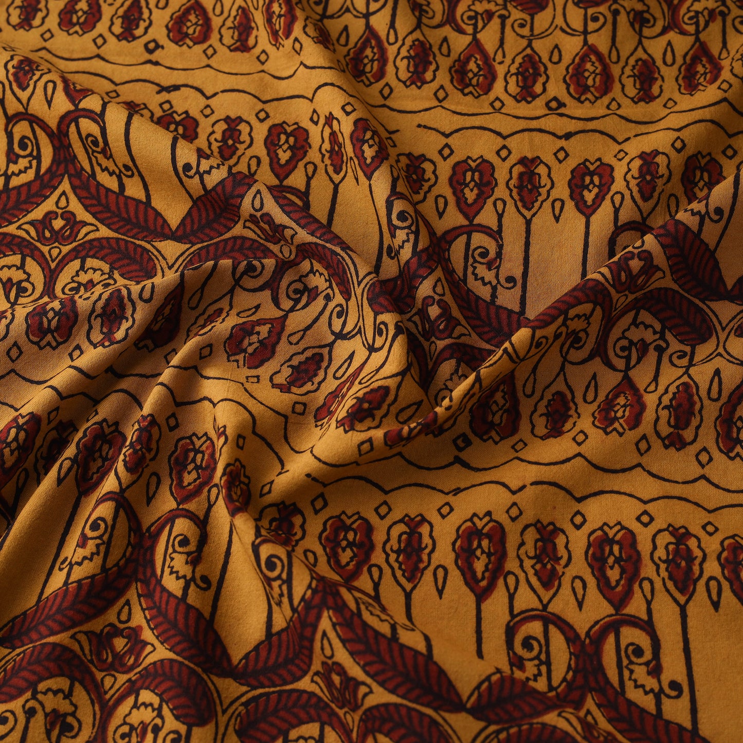 Yellow - Bagh Hand Block Print Natural Dyed Cotton Fabric 07