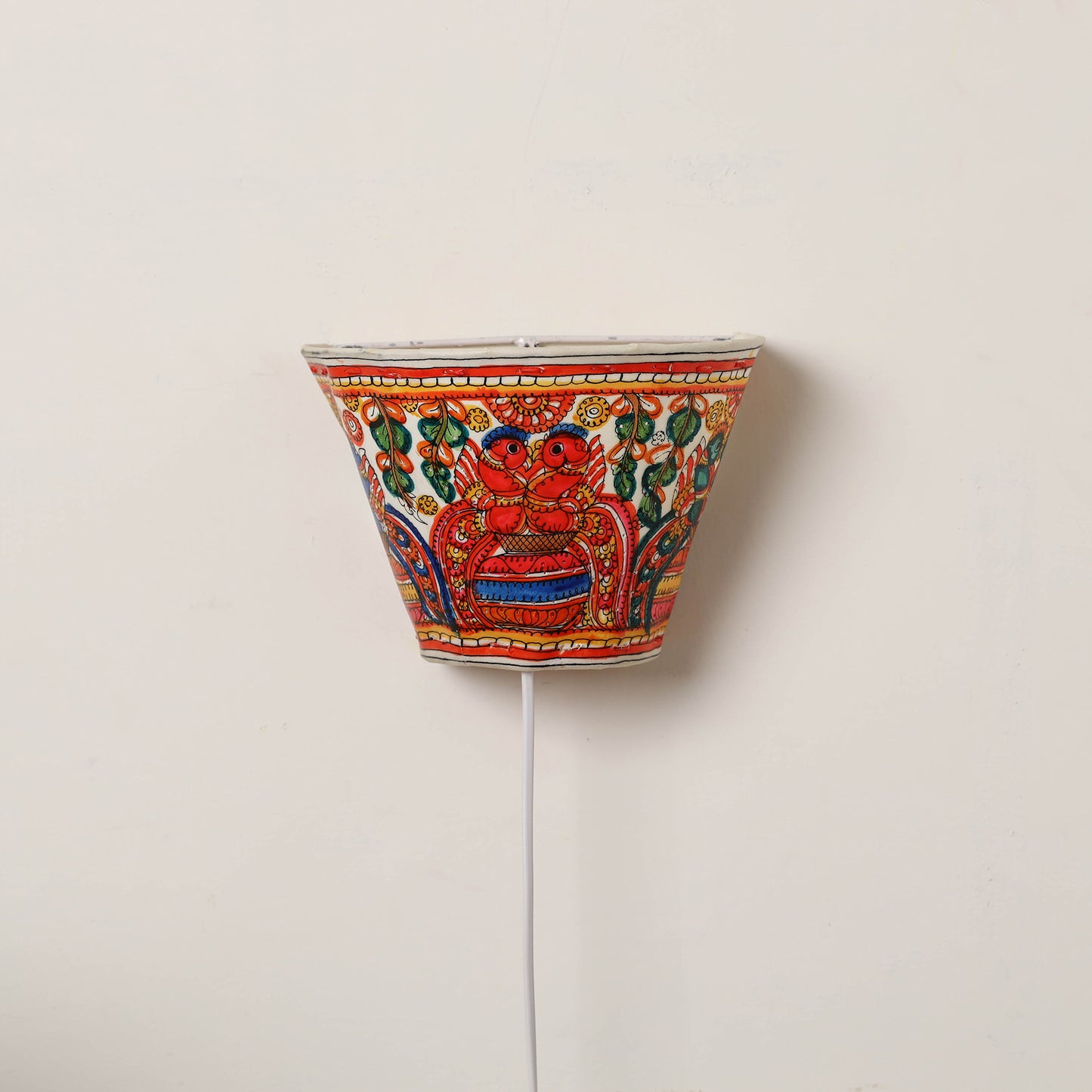 Handpainted Tholu Bommalata Leather Wall Lamp