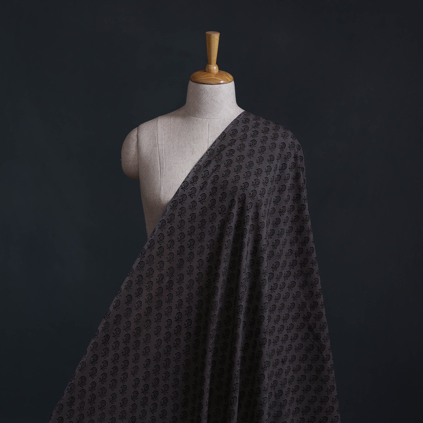 Grey - Bagh Hand Block Print Natural Dyed Cotton Fabric 08