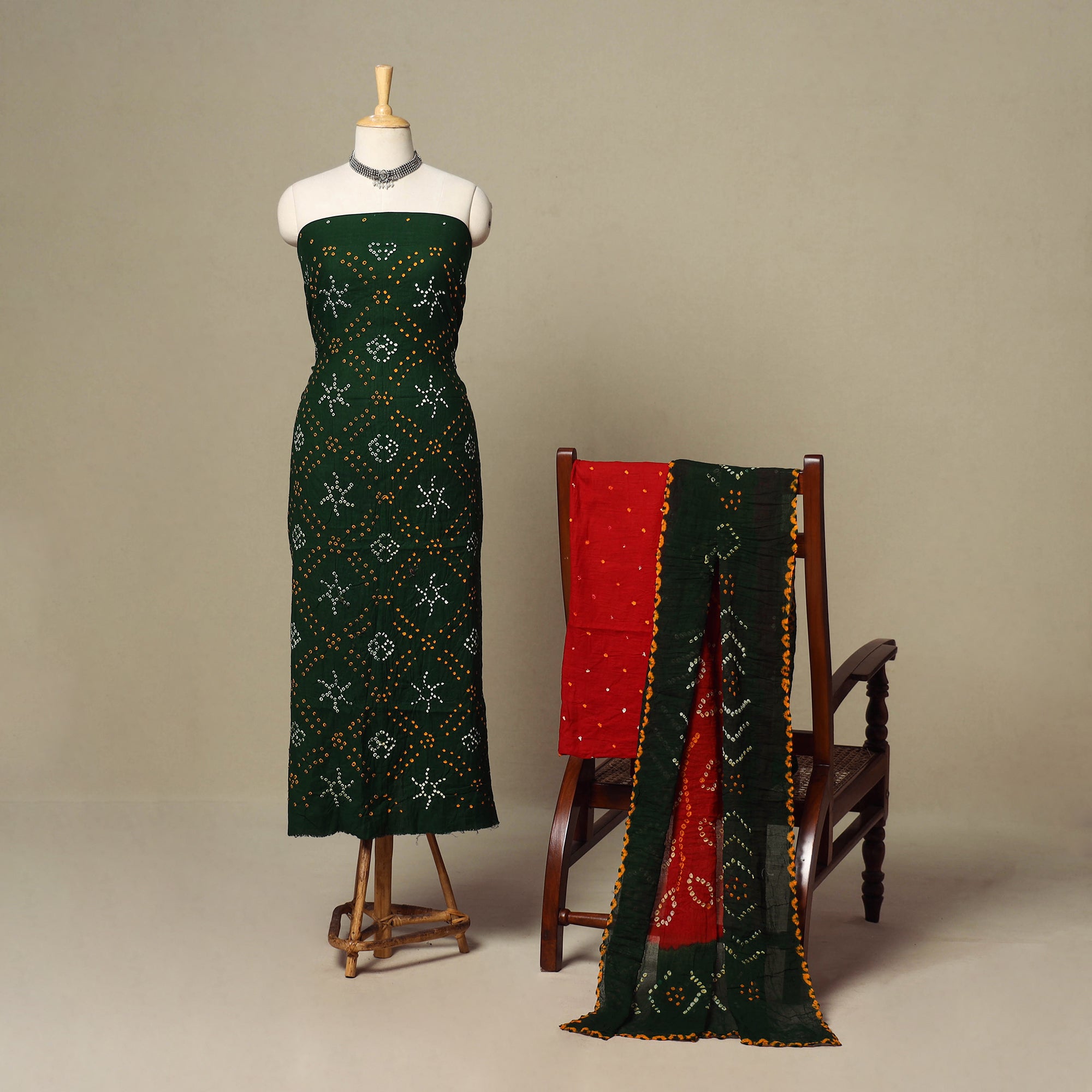 Green - Kutch Tie-Dye Cotton Bandhani Fabric 04