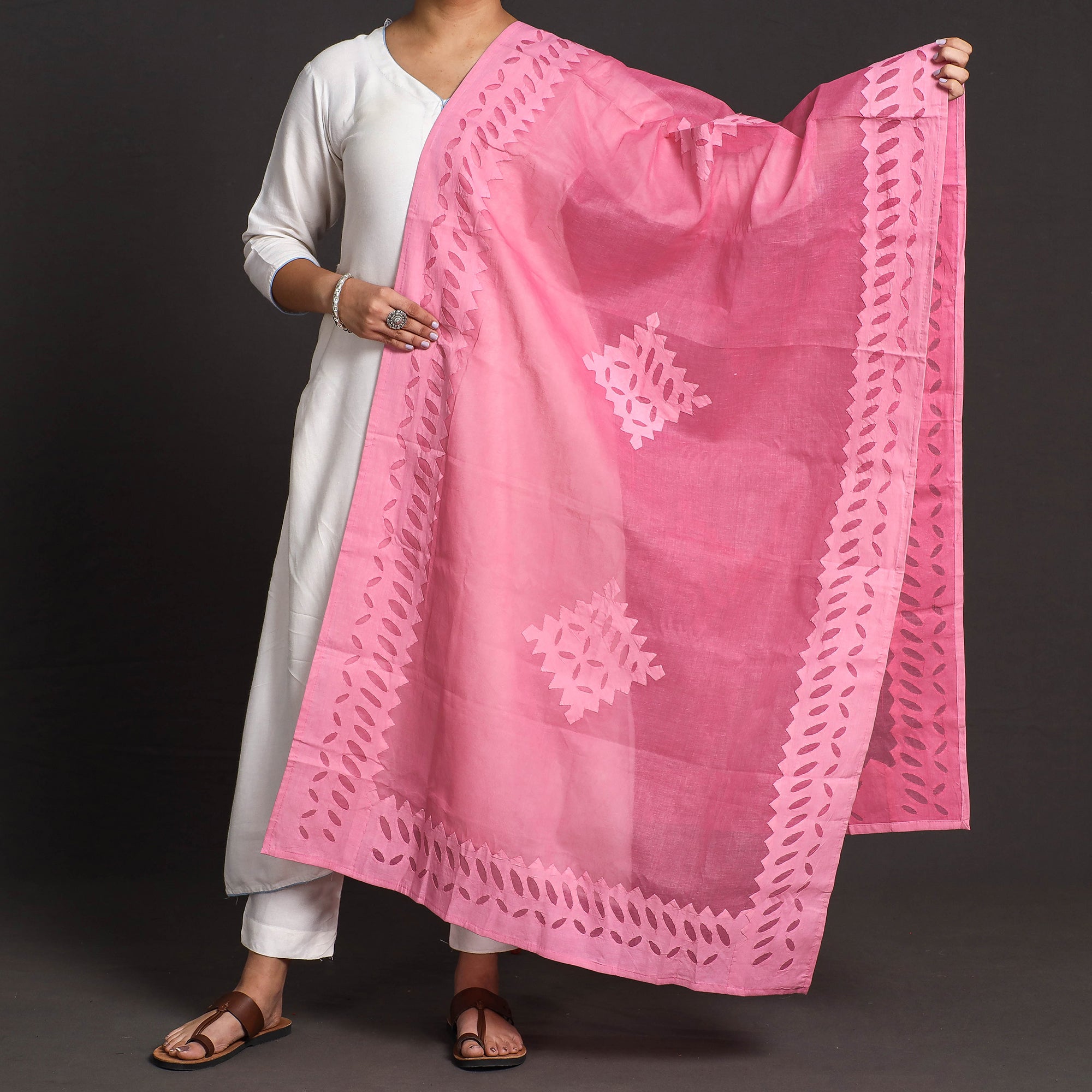 Green - Cutwork Cotton Barmer Applique Dupatta 32