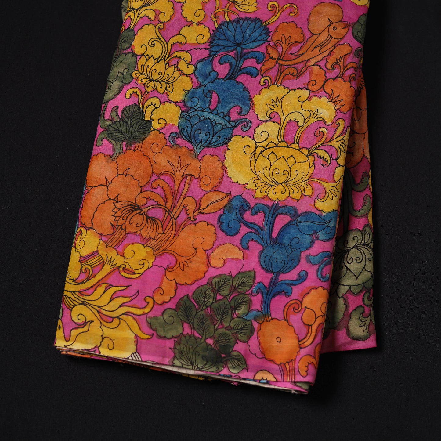 Pink - Handpainted Srikalahasti Silk Cotton Pen Kalamkari Fabric 06