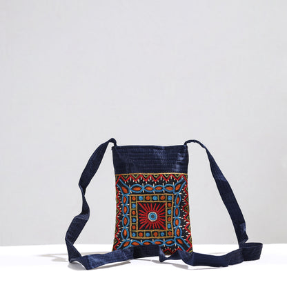 Multicolor - Kutch Pakko Hand Embroidery Mirror Work Mashru Silk Sling Bag 80