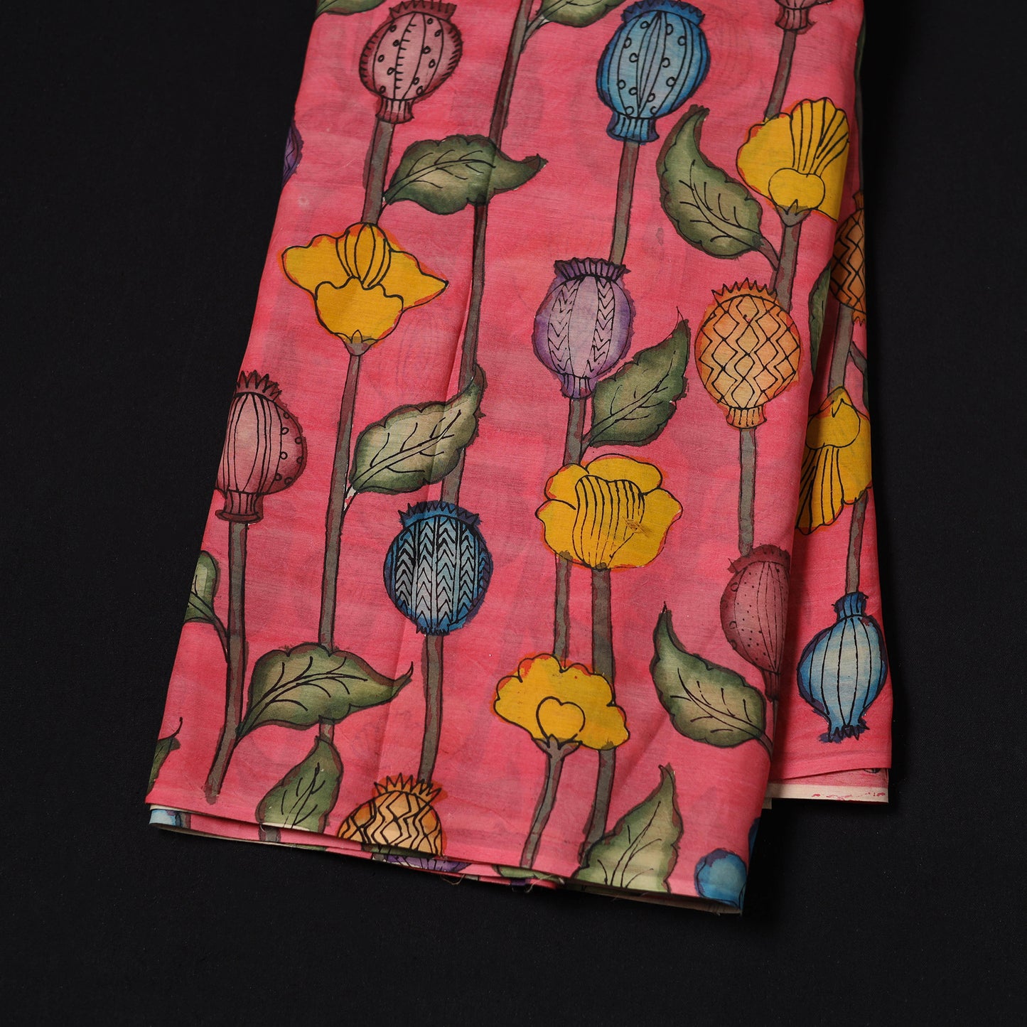 Pink - Handpainted Srikalahasti Silk Cotton Pen Kalamkari Fabric 27