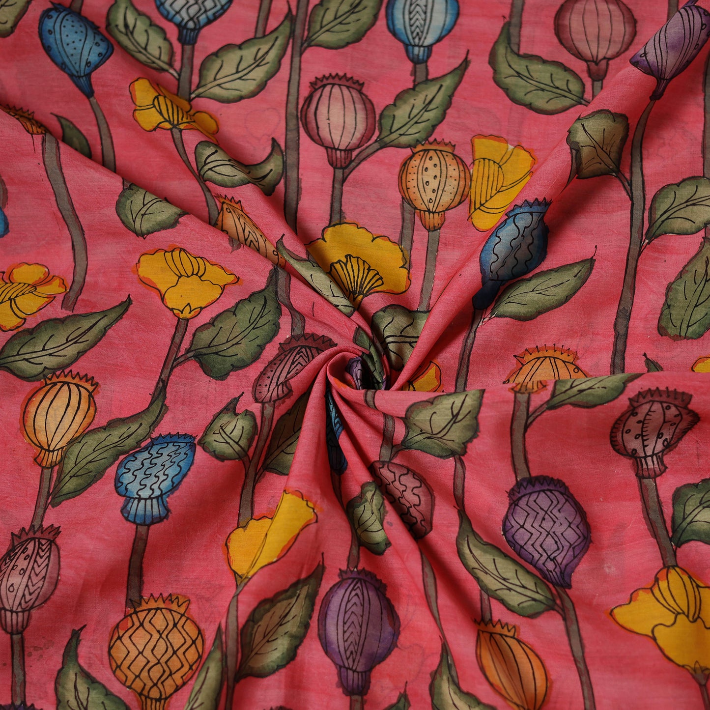 Pink - Handpainted Srikalahasti Silk Cotton Pen Kalamkari Fabric 27