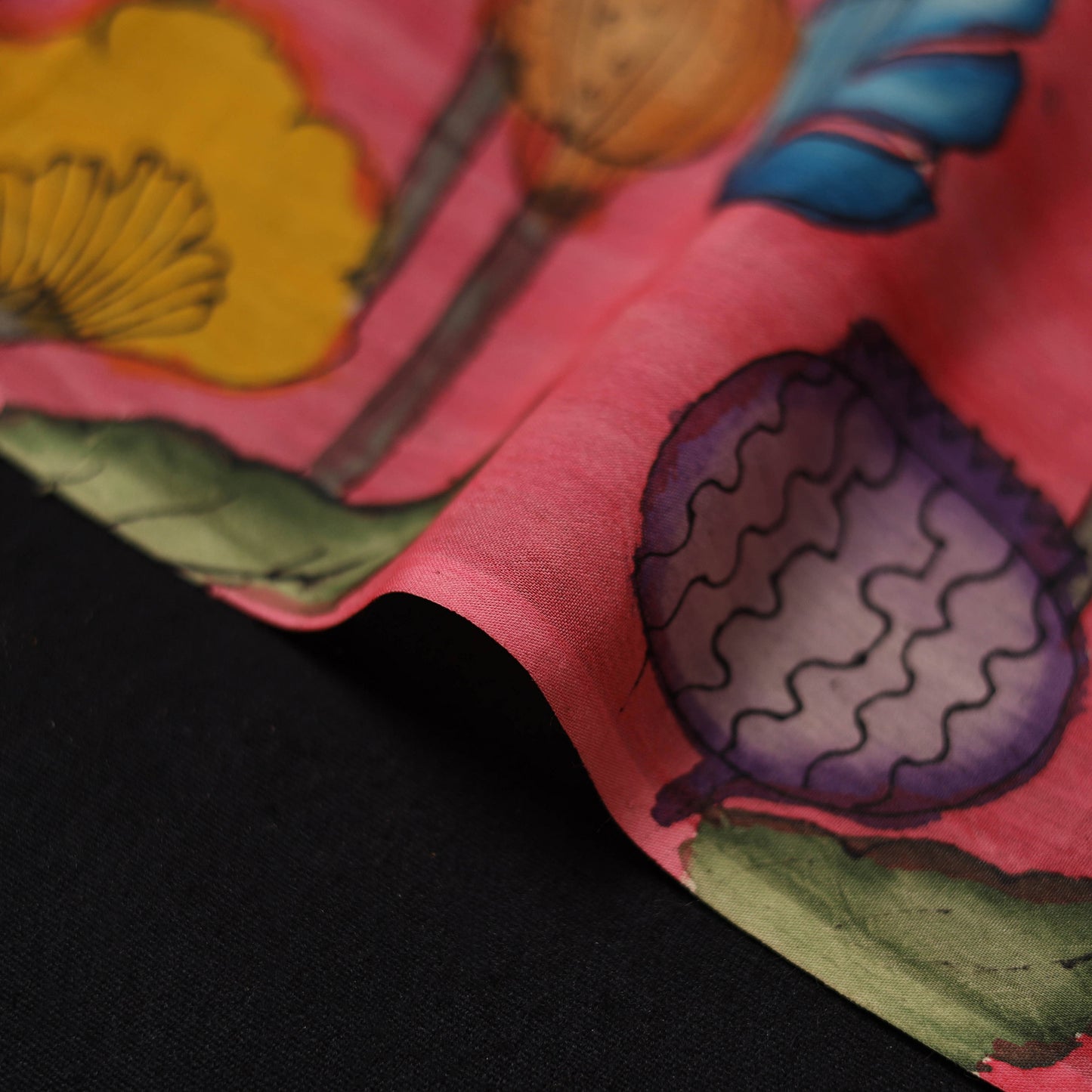 Pink - Handpainted Srikalahasti Silk Cotton Pen Kalamkari Fabric 27