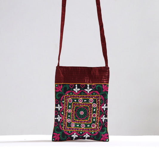 Kutch Pakko Hand Embroidery Mirror Work Mashru Silk Sling Bag 102