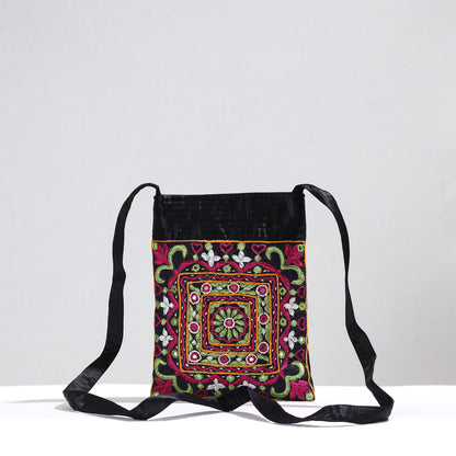 Multicolor - Kutch Pakko Hand Embroidery Mirror Work Mashru Silk Sling Bag 105
