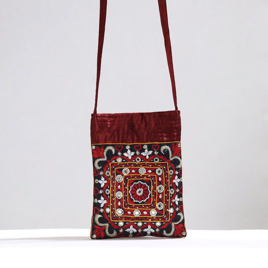 Kutch Pakko Hand Embroidery Mirror Work Mashru Silk Sling Bag 106