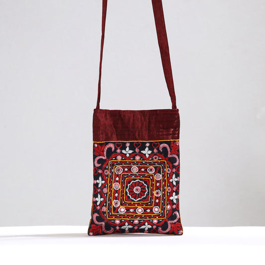 Multicolor - Kutch Pakko Hand Embroidery Mirror Work Mashru Silk Sling Bag 107