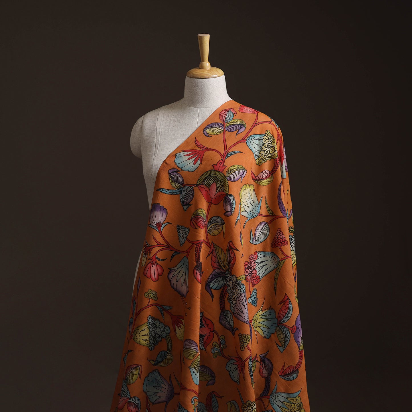 Orange - Handpainted Srikalahasti Silk Cotton Pen Kalamkari Fabric 25