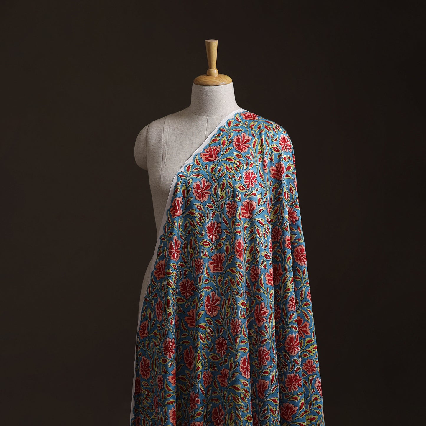 Blue - Sanganeri Hand Block Print Modal Silk Fabric 30