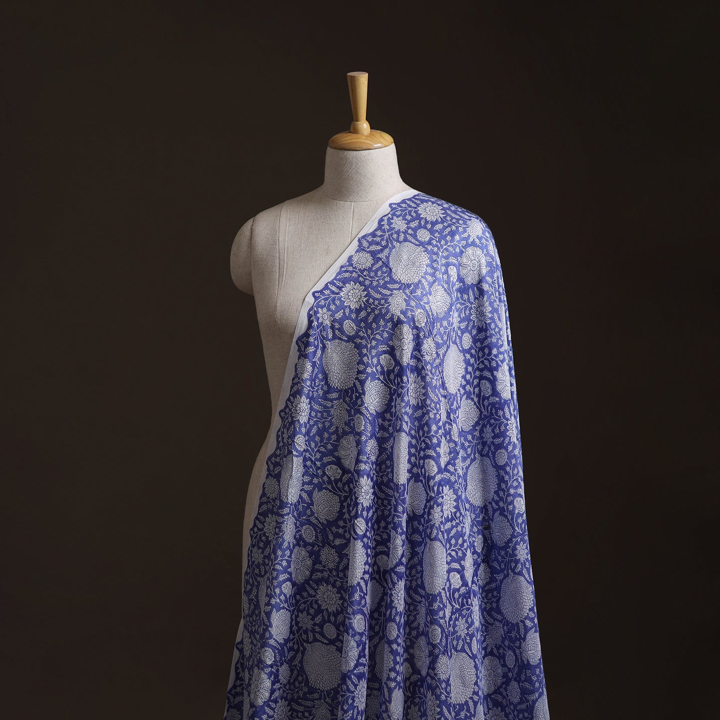 Blue - Sanganeri Hand Block Print Modal Silk Fabric 17