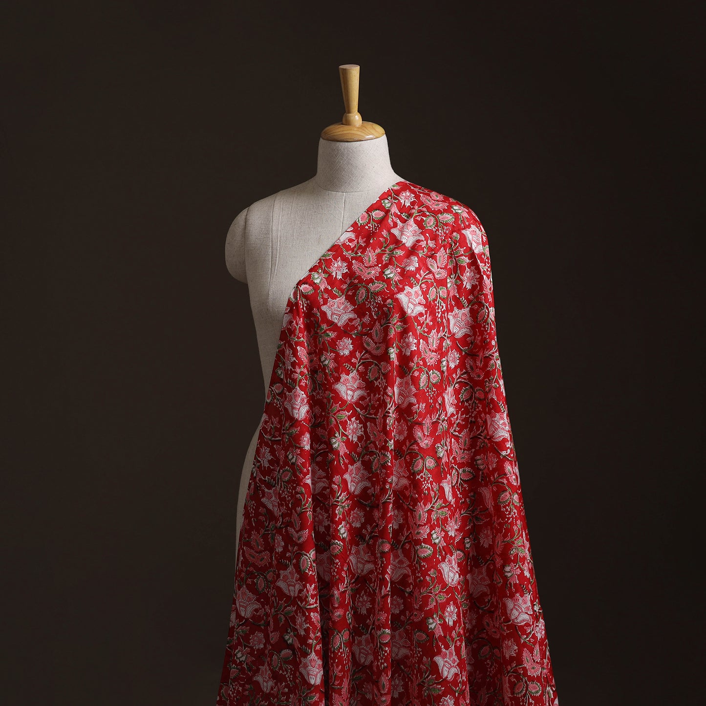 Red - Sanganeri Hand Block Print Modal Silk Fabric 01