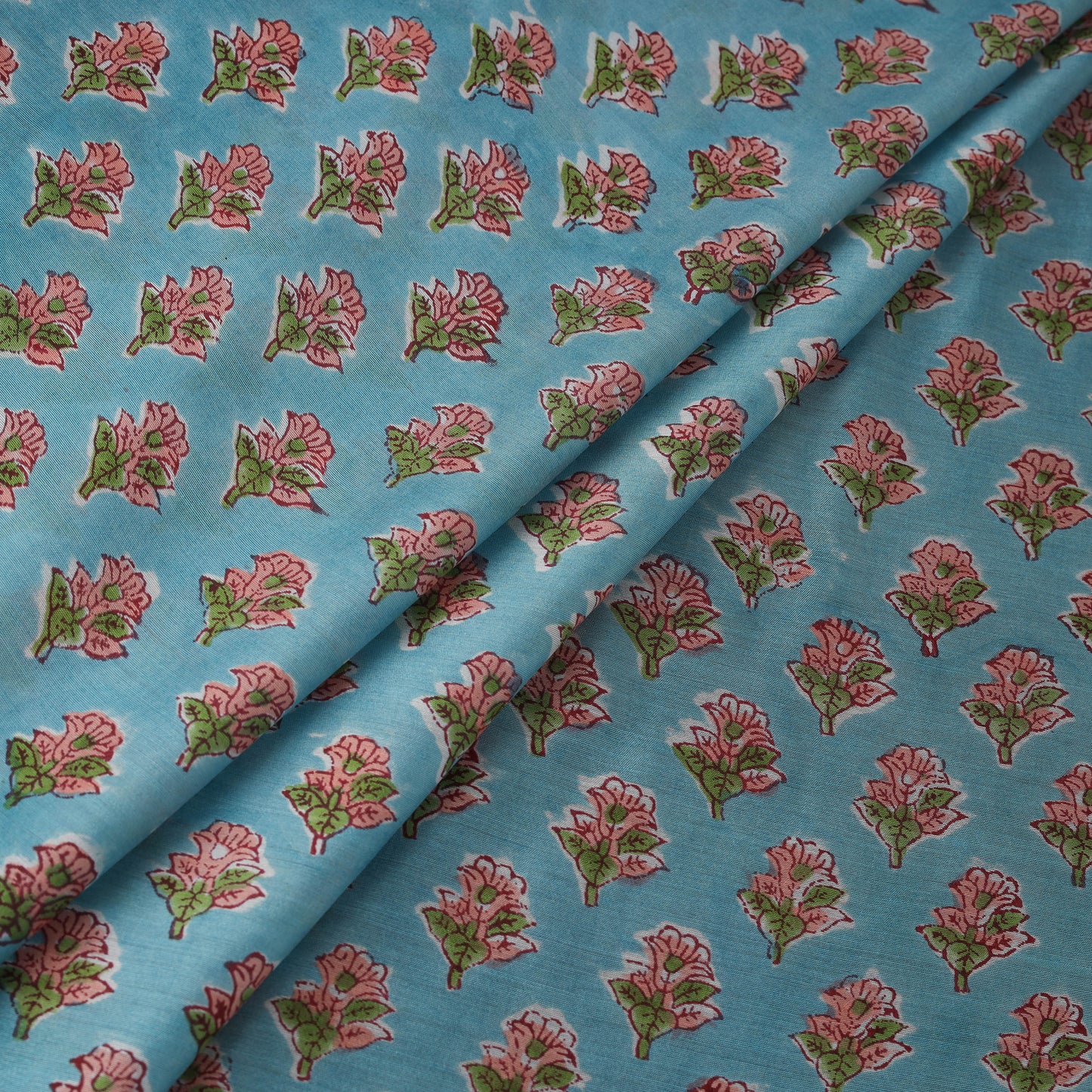 Blue - Sanganeri Hand Block Print Modal Silk Fabric 05
