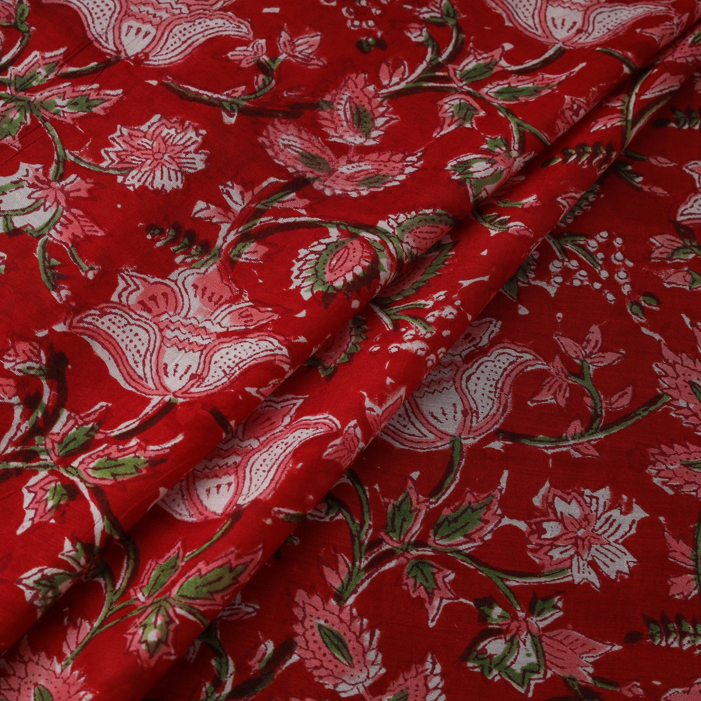 Red - Sanganeri Hand Block Print Modal Silk Fabric 01