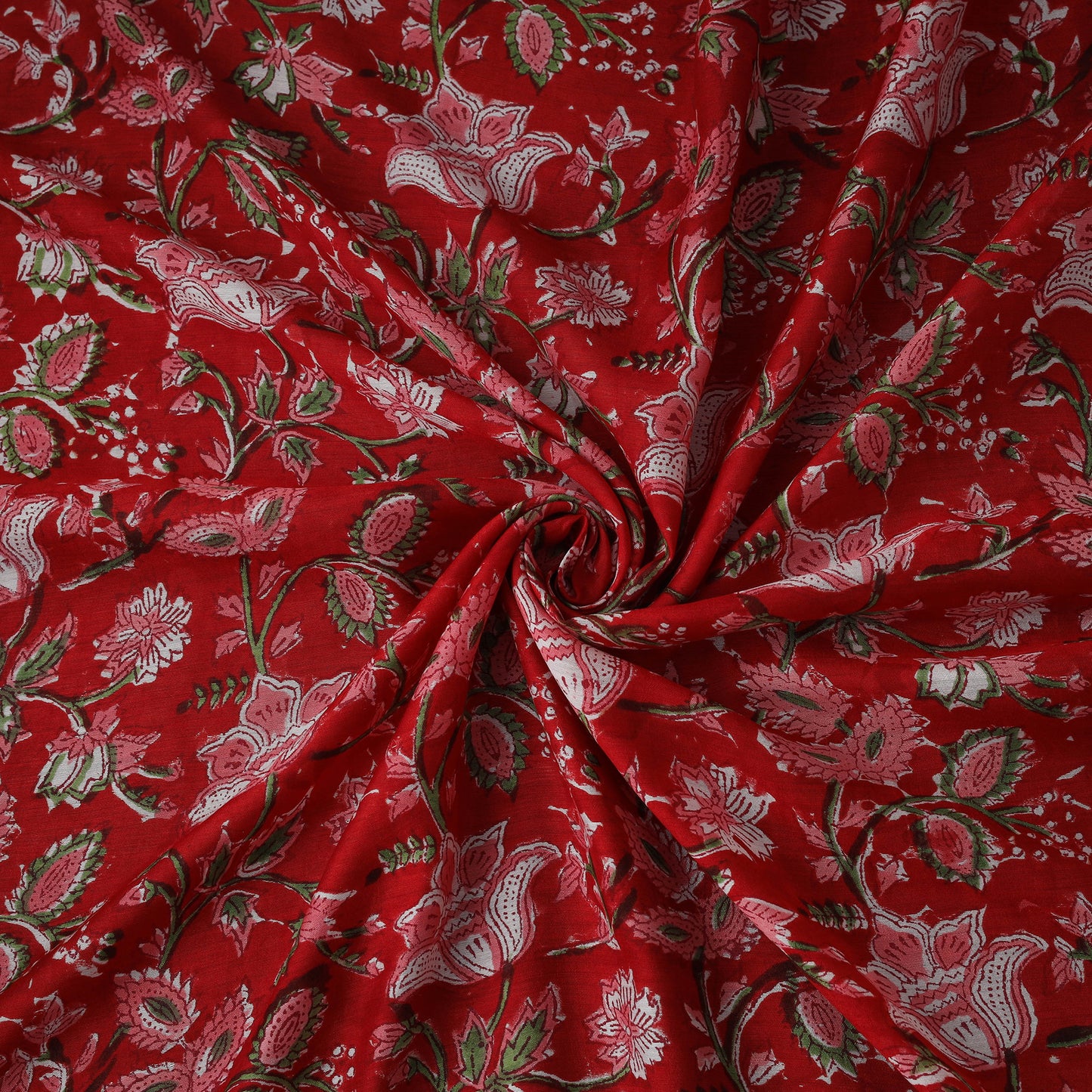 Red - Sanganeri Hand Block Print Modal Silk Fabric 01