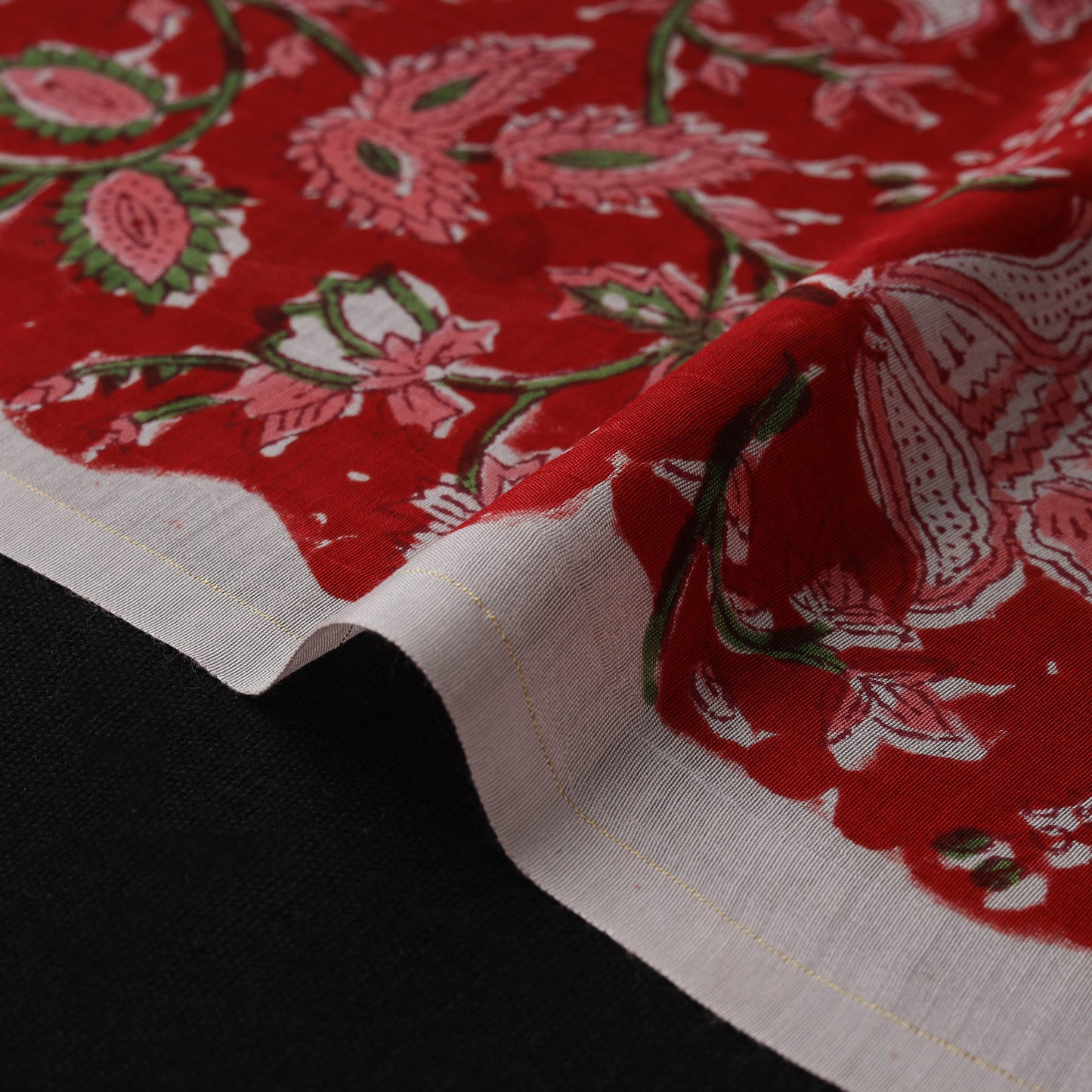 Red - Sanganeri Hand Block Print Modal Silk Fabric 01