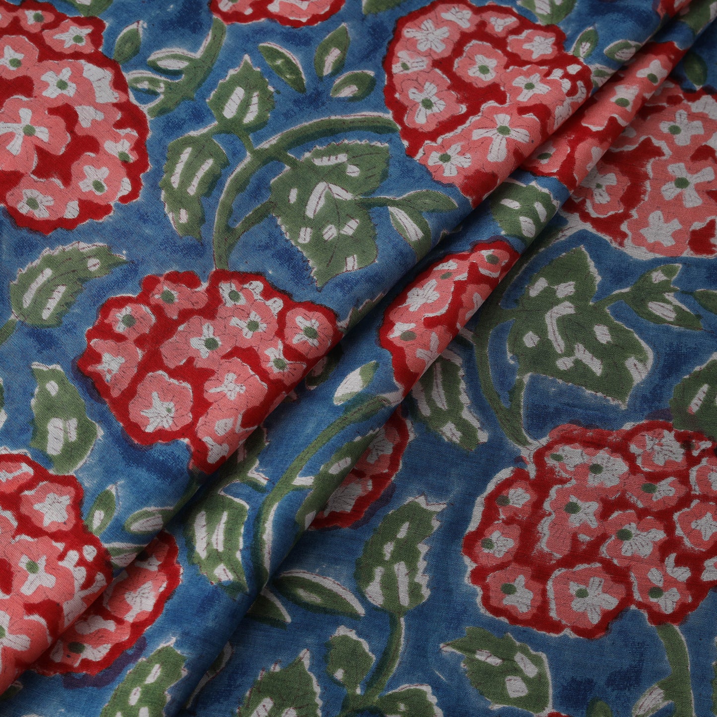 Blue - Sanganeri Hand Block Print Modal Silk Fabric 03