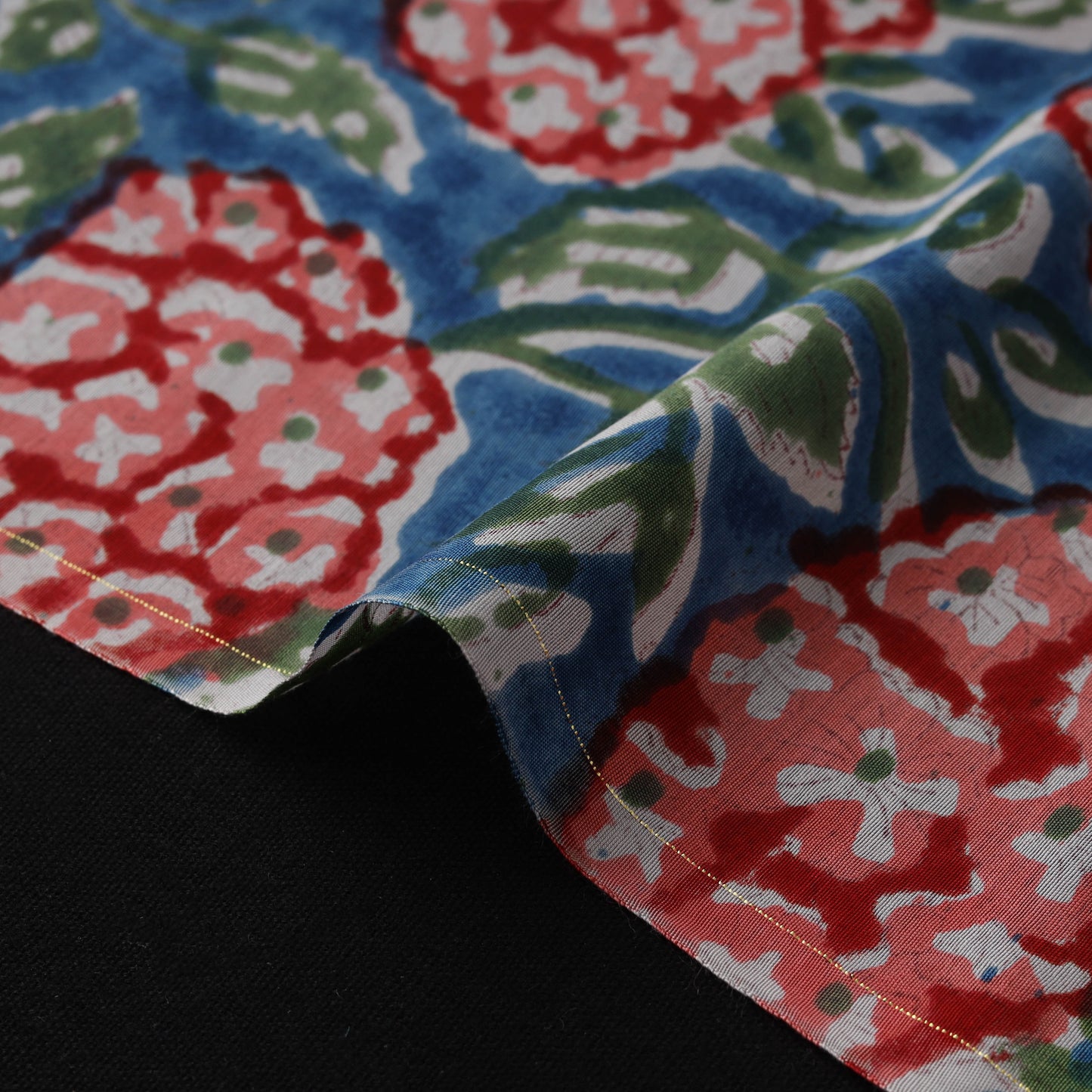 Blue - Sanganeri Hand Block Print Modal Silk Fabric 03