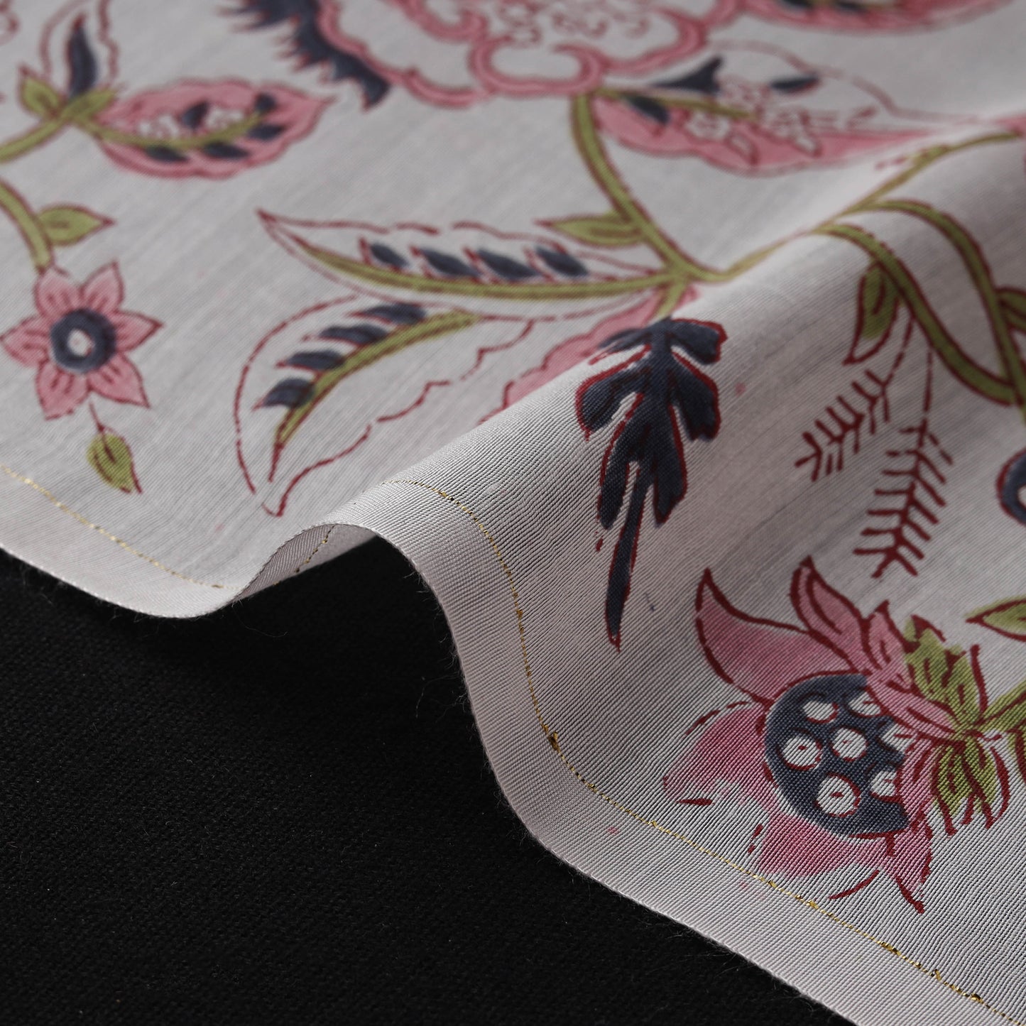 White - Sanganeri Hand Block Print Modal Silk Fabric 09