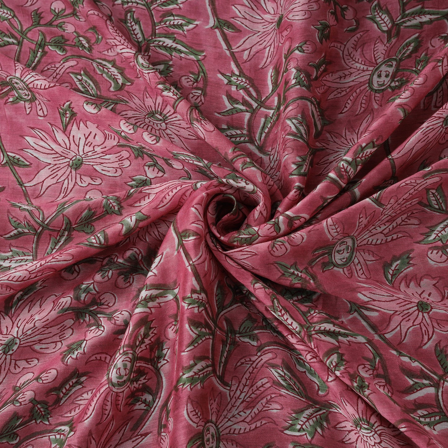 Pink - Sanganeri Hand Block Print Modal Silk Fabric 13