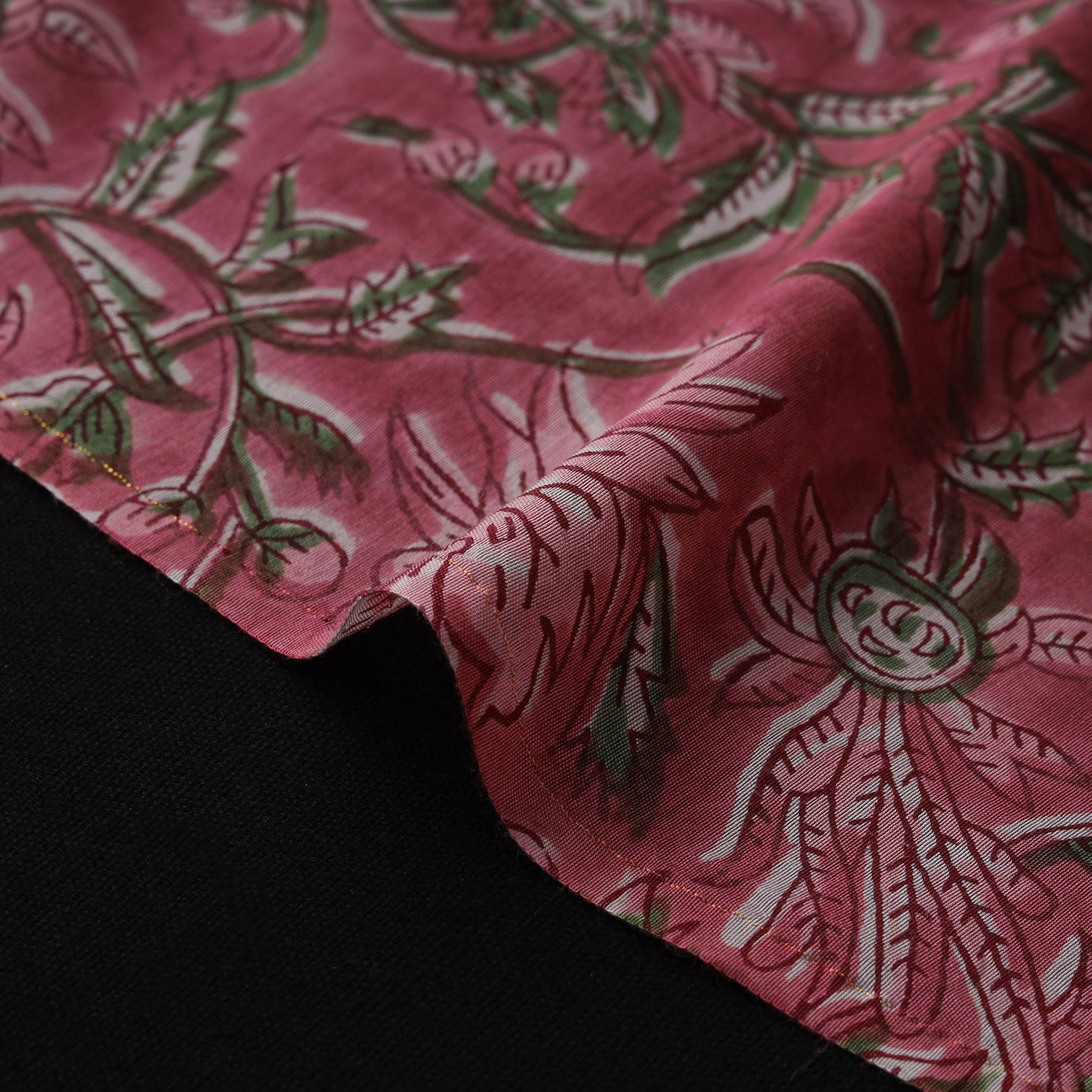 Pink - Sanganeri Hand Block Print Modal Silk Fabric 13
