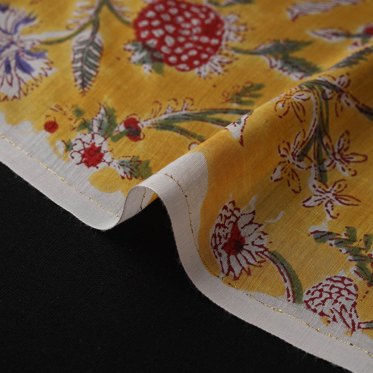 Yellow - Sanganeri Hand Block Print Modal Silk Fabric 15