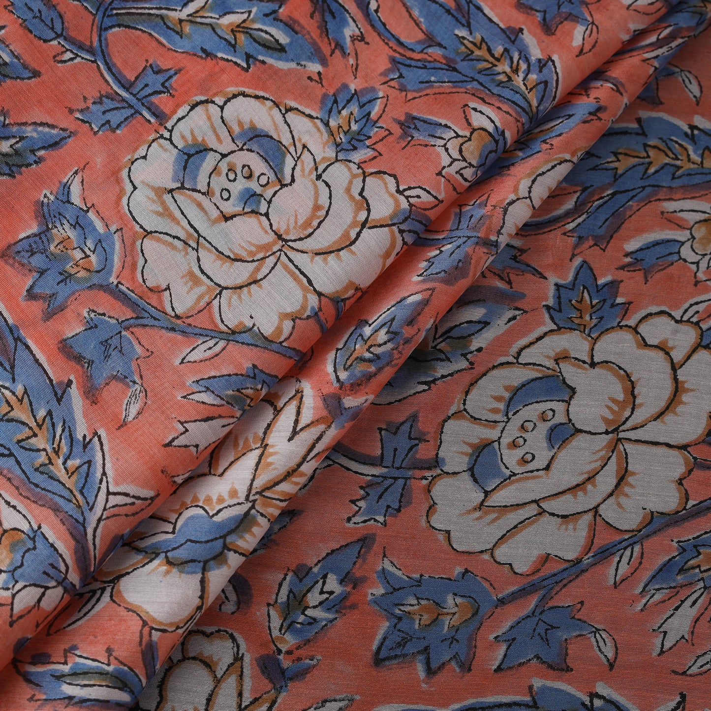 Peach - Sanganeri Hand Block Print Modal Silk Fabric 16