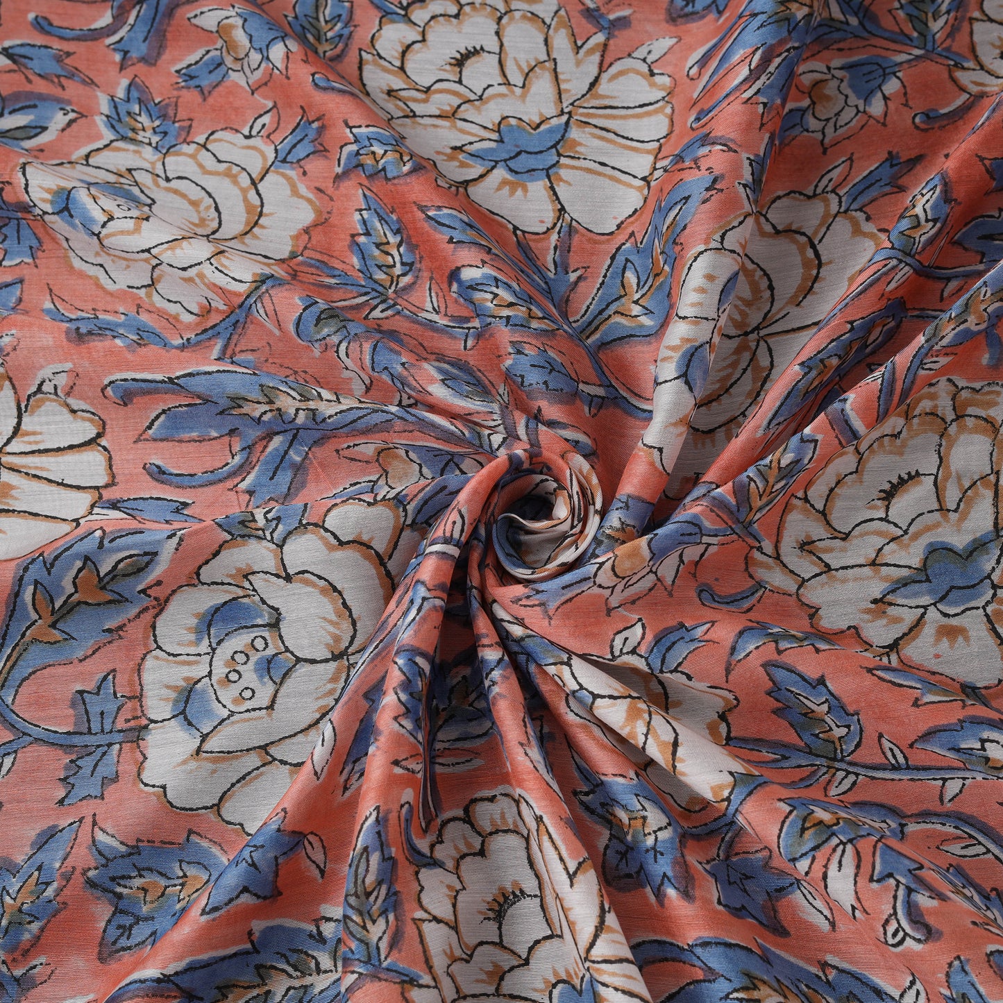 Peach - Sanganeri Hand Block Print Modal Silk Fabric 16