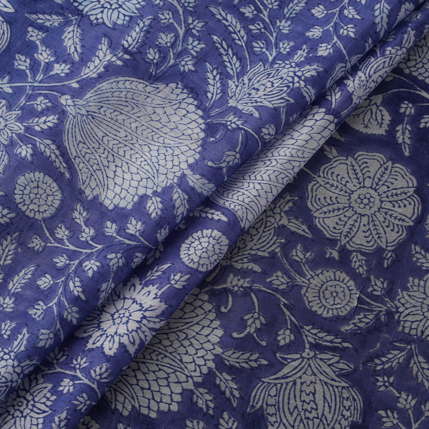 Blue - Sanganeri Hand Block Print Modal Silk Fabric 17