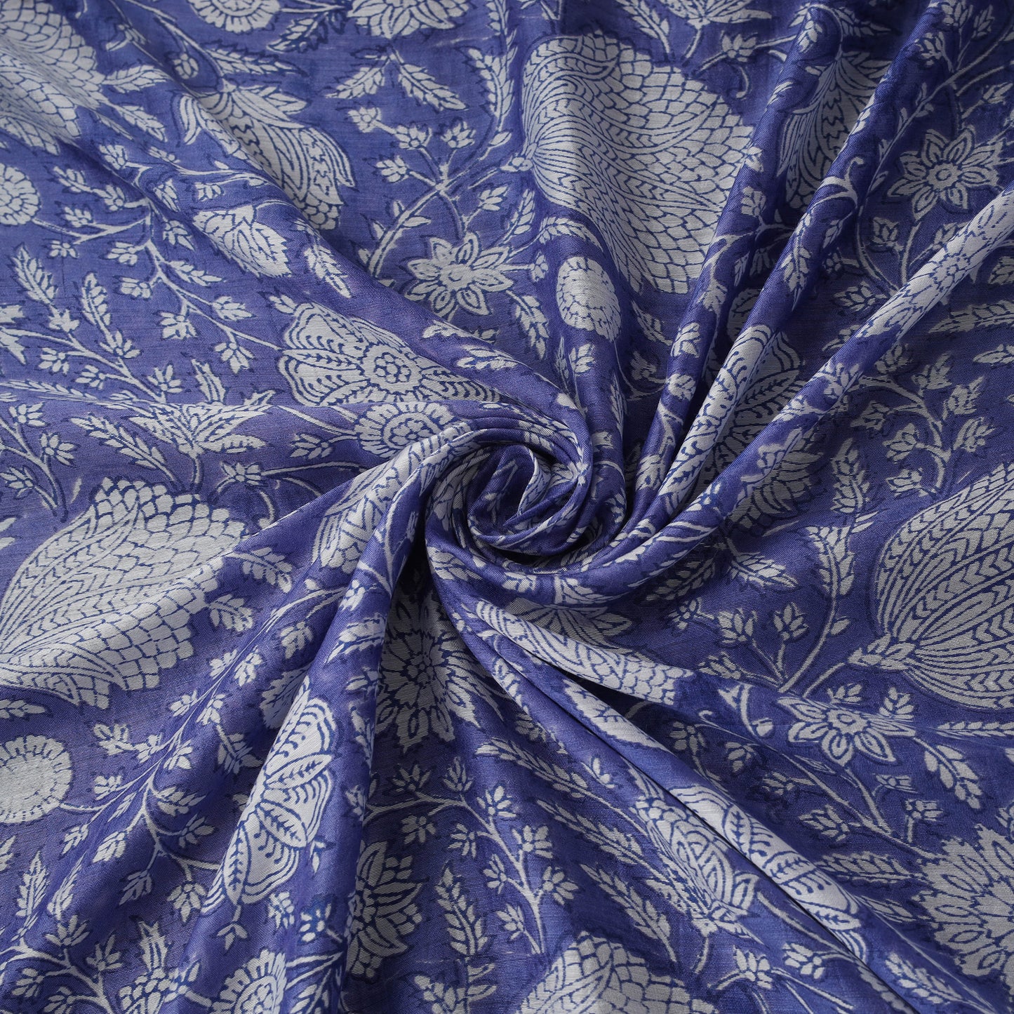 Blue - Sanganeri Hand Block Print Modal Silk Fabric 17