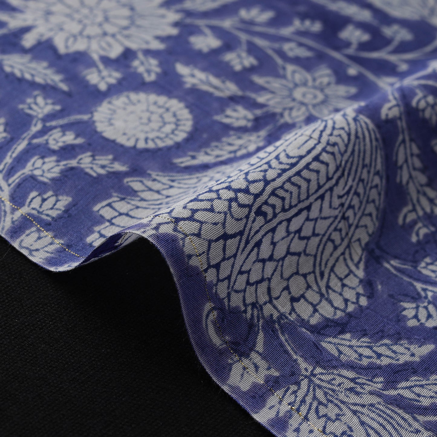 Blue - Sanganeri Hand Block Print Modal Silk Fabric 17