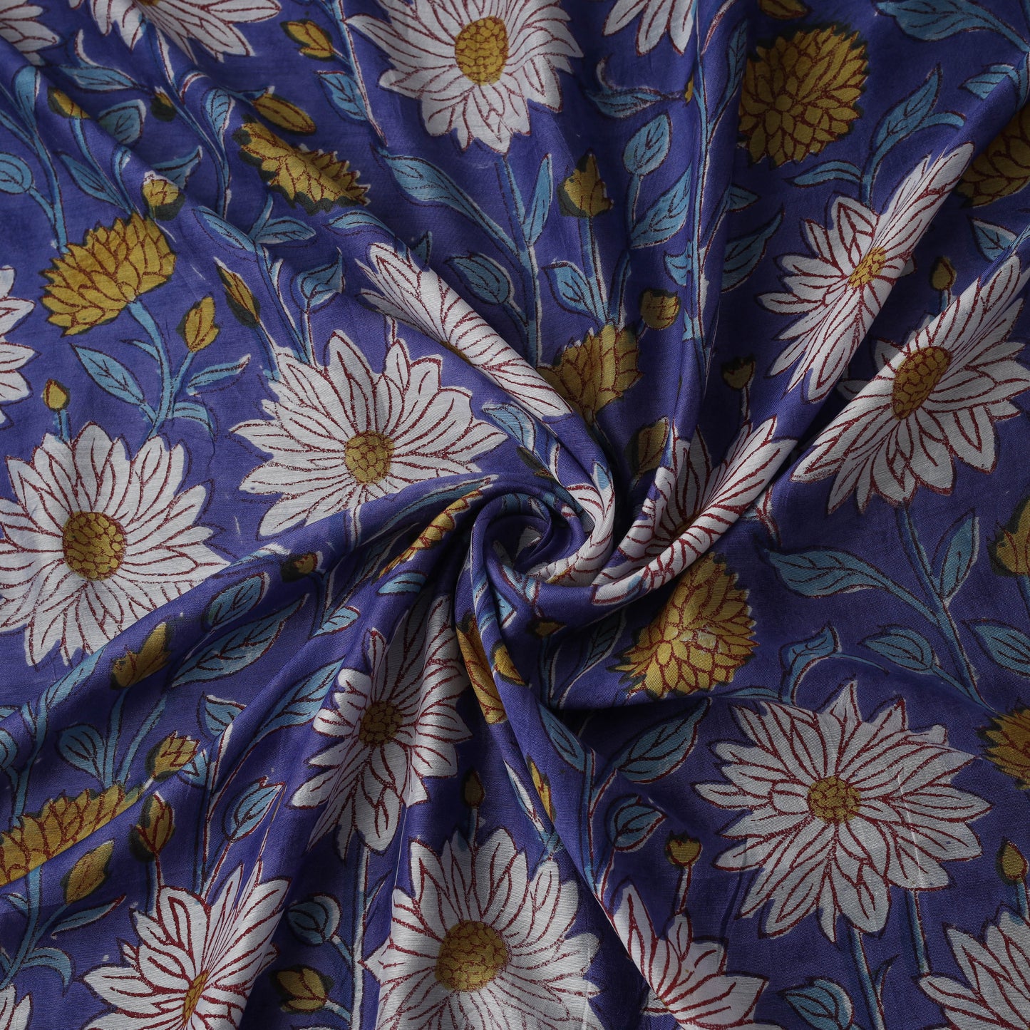 Blue - Sanganeri Hand Block Print Modal Silk Fabric 19