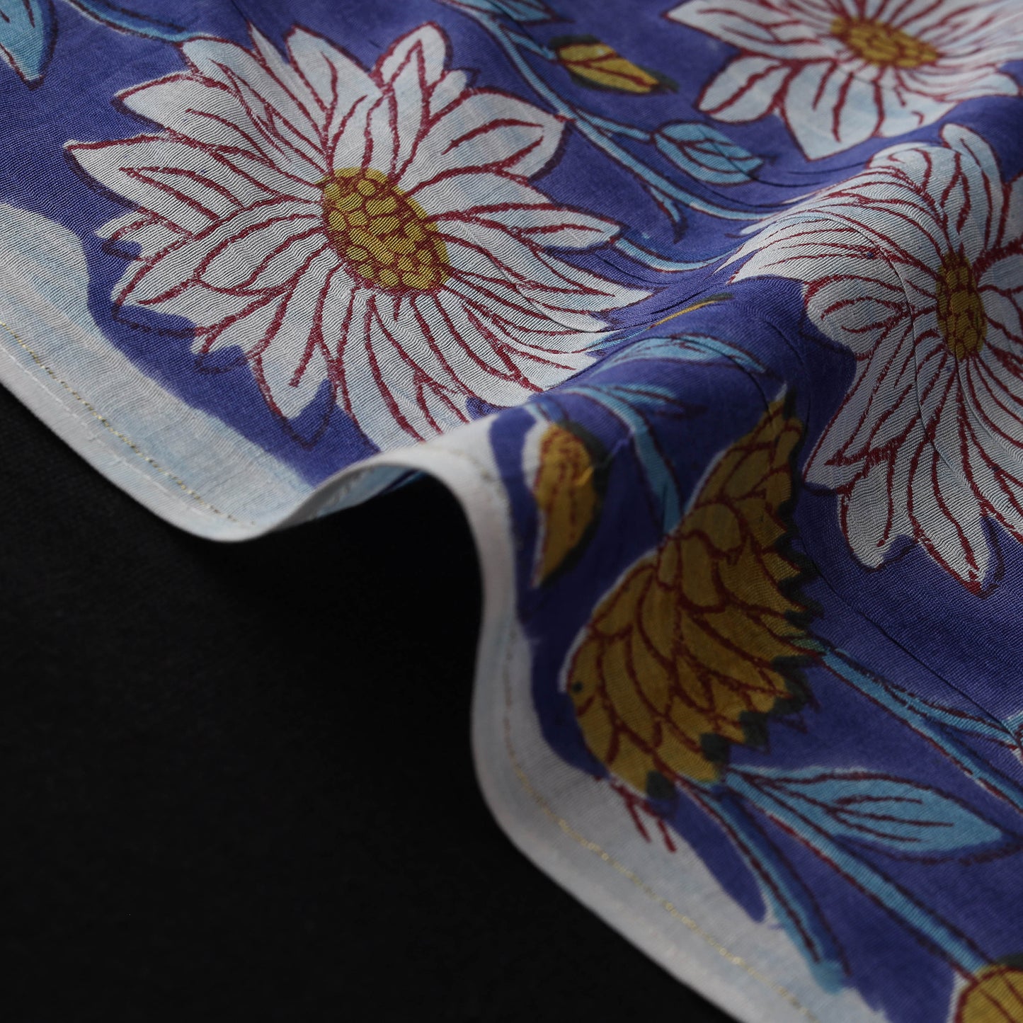 Blue - Sanganeri Hand Block Print Modal Silk Fabric 19