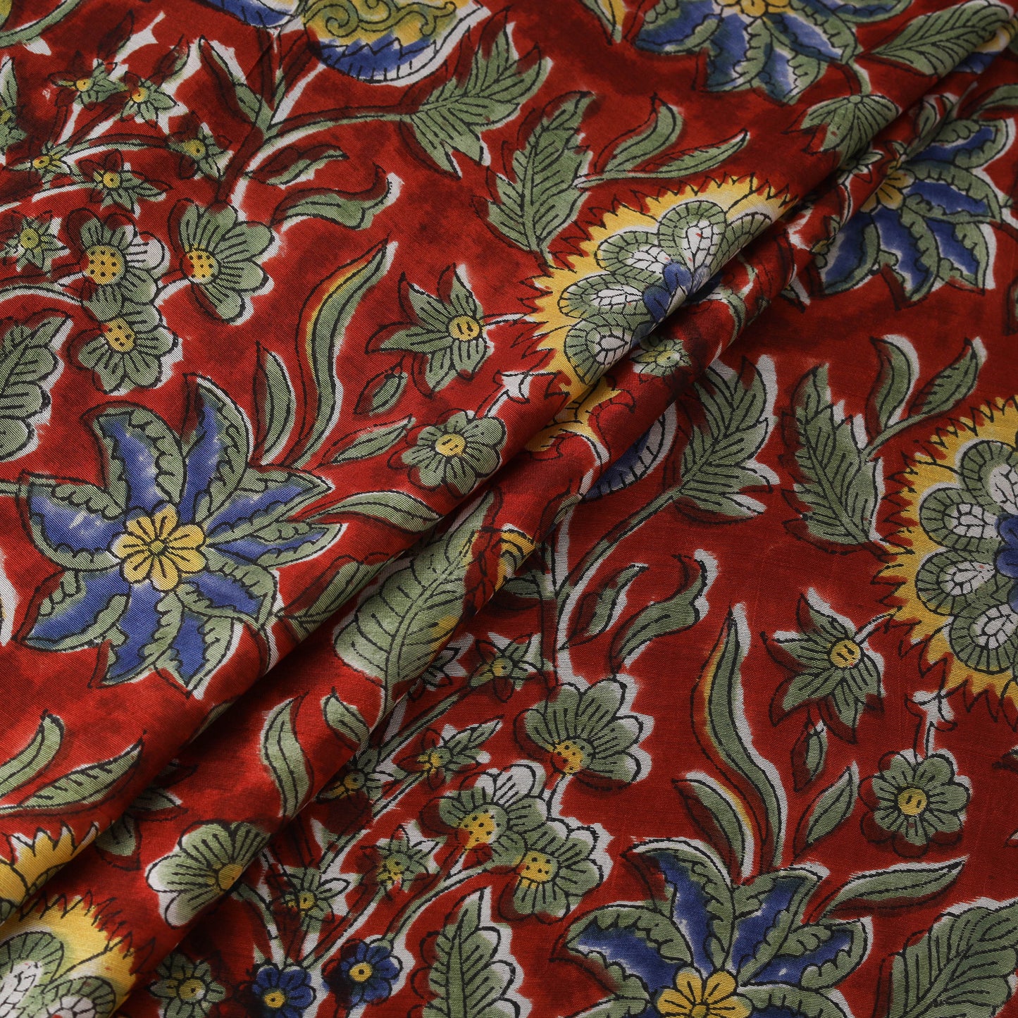 Red - Sanganeri Hand Block Print Modal Silk Fabric 22