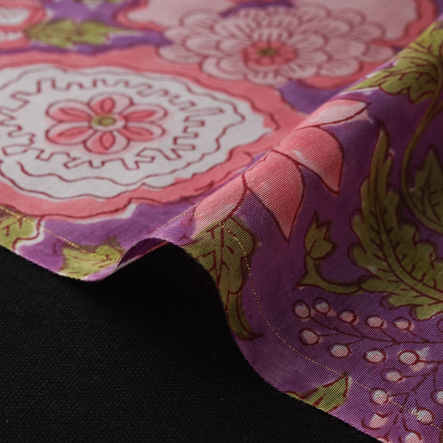 Purple - Sanganeri Hand Block Print Modal Silk Fabric 25
