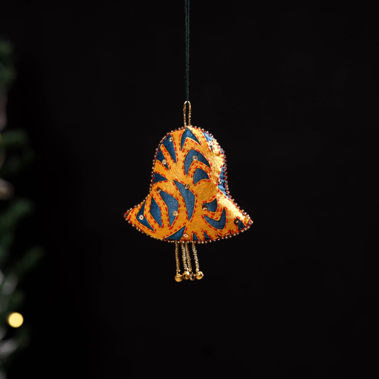 Yellow - bell - hand embroidered felt christmas decor