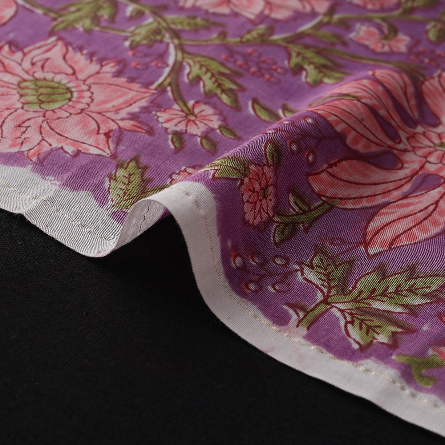 Purple - Sanganeri Hand Block Print Modal Silk Fabric 26