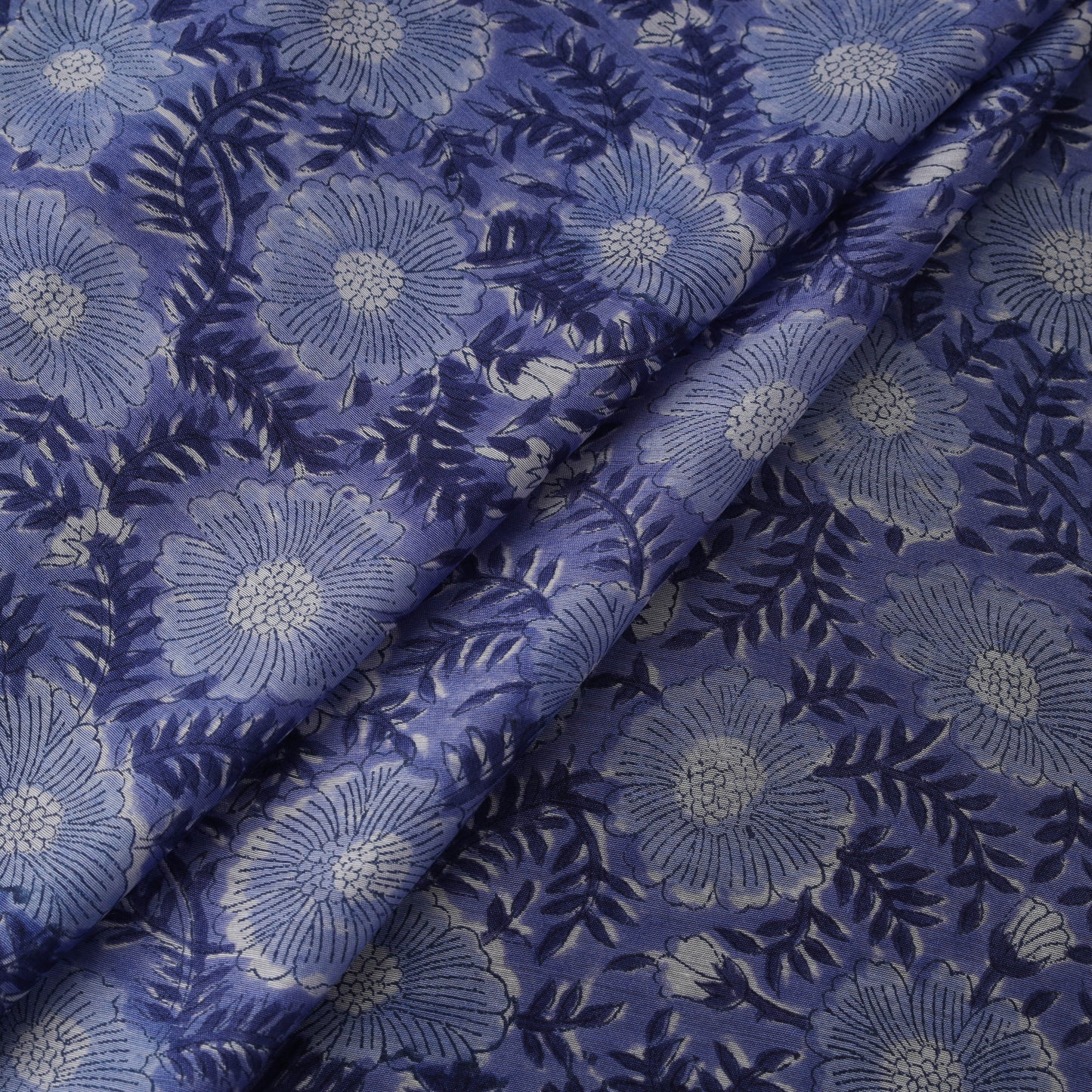 Blue - Sanganeri Hand Block Print Modal Silk Fabric 28