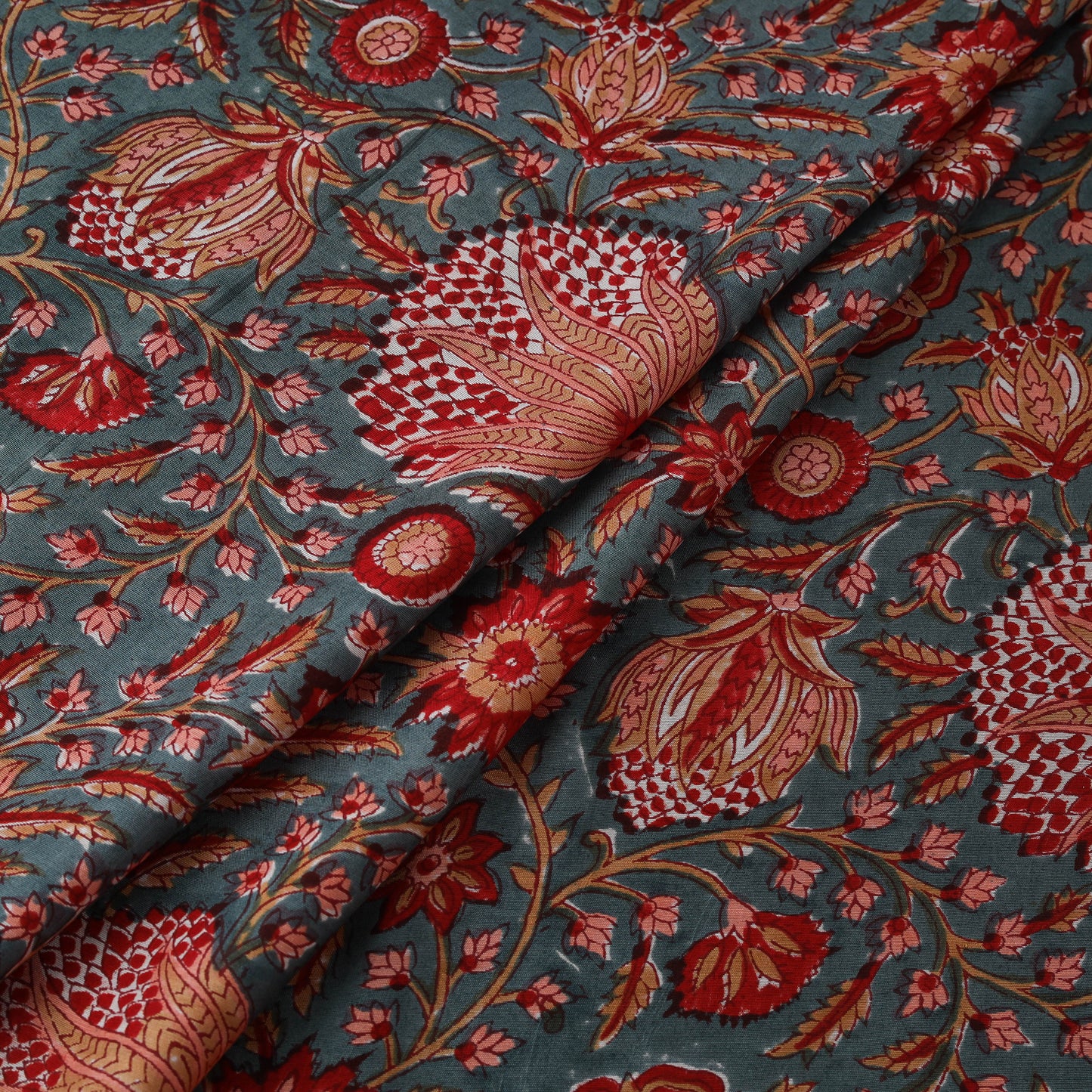 Green - Sanganeri Hand Block Print Modal Silk Fabric 29