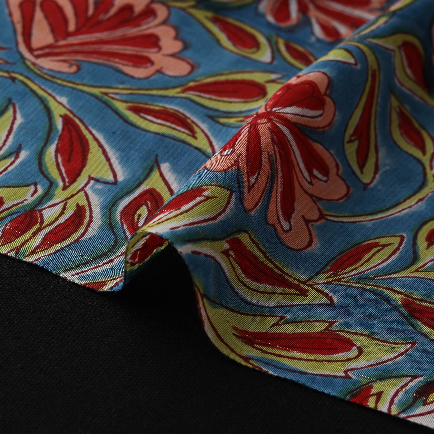 Blue - Sanganeri Hand Block Print Modal Silk Fabric 30