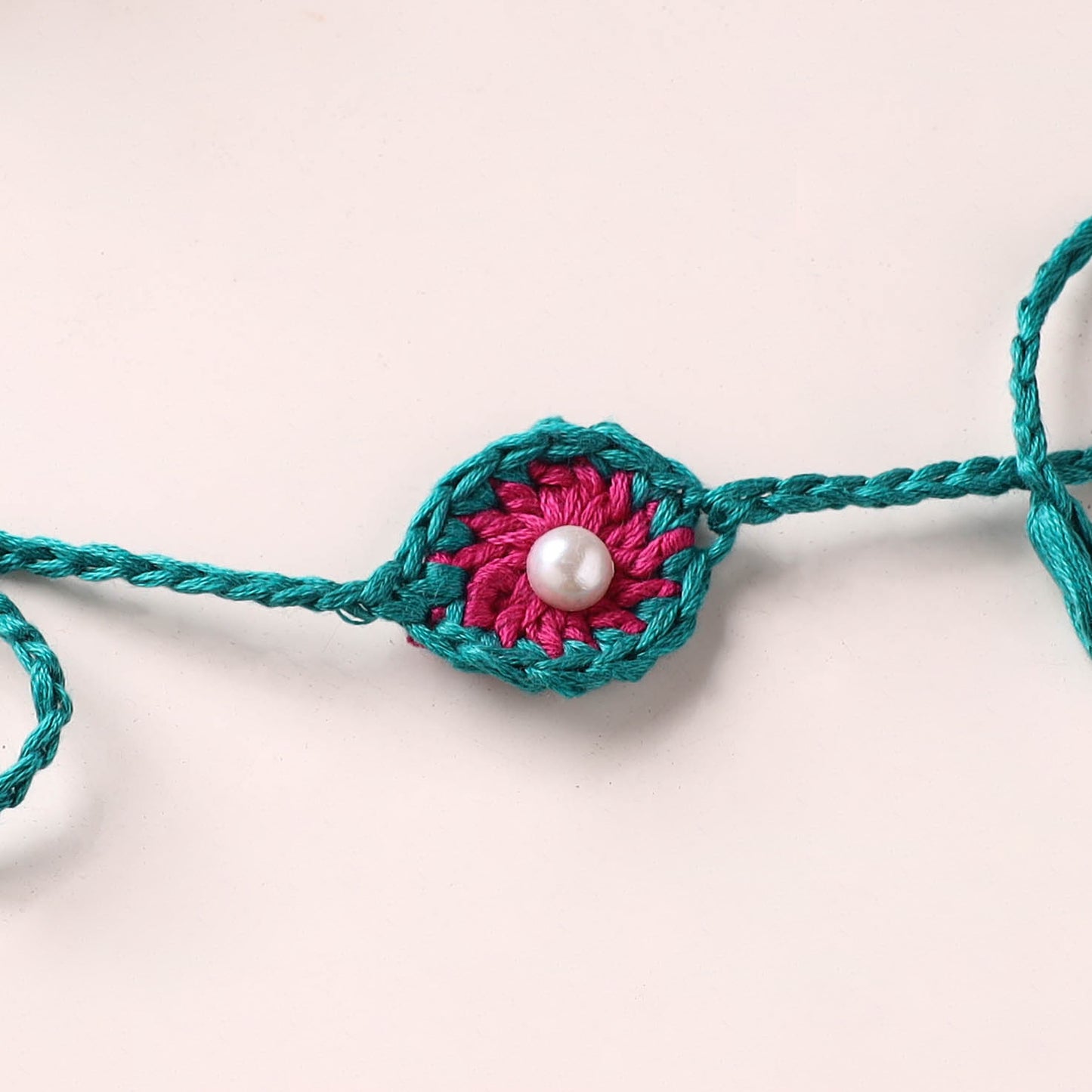 Flower - Handmade Crochet Pearl Work Rakhi 02
