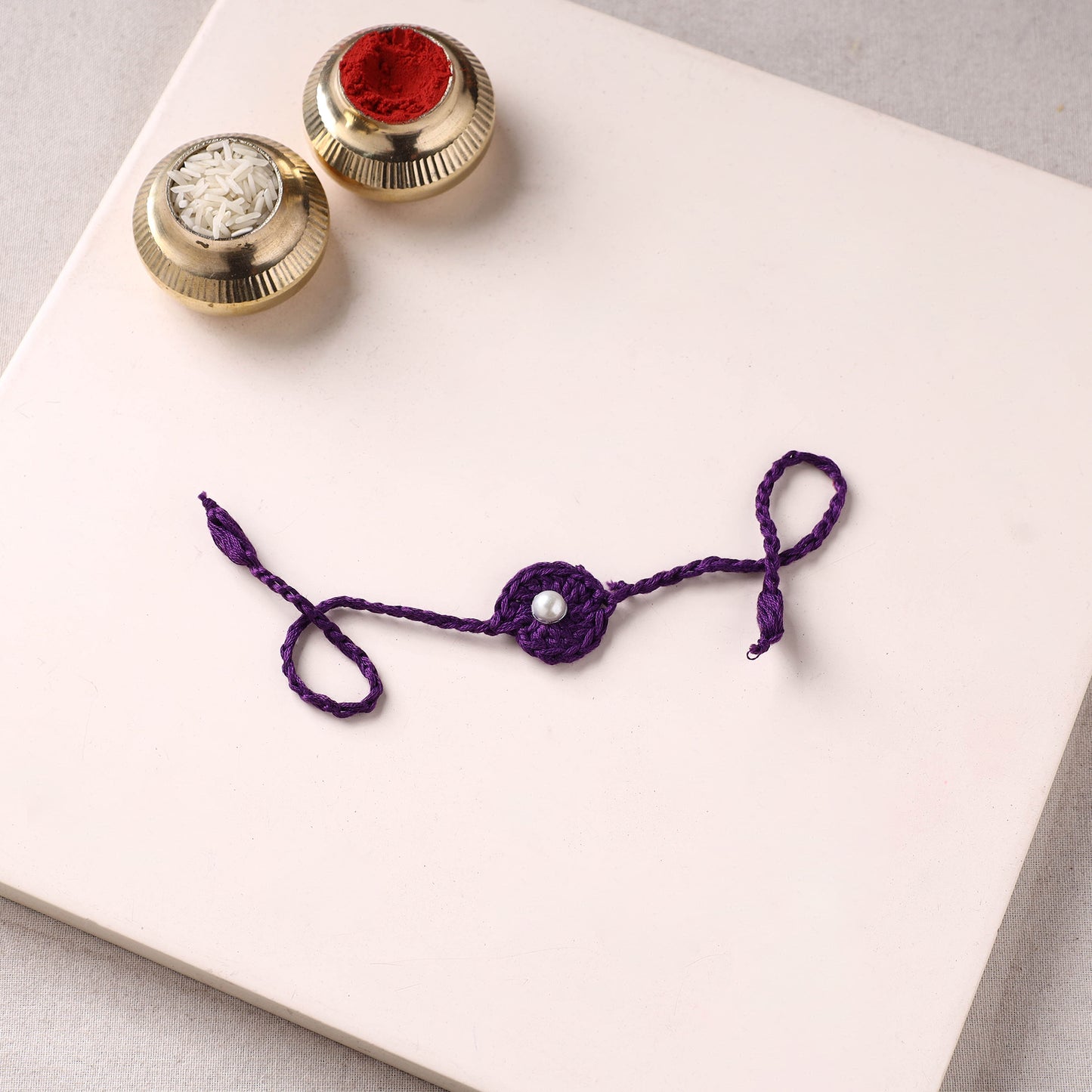 Flower - Handmade Crochet Pearl Work Rakhi 17