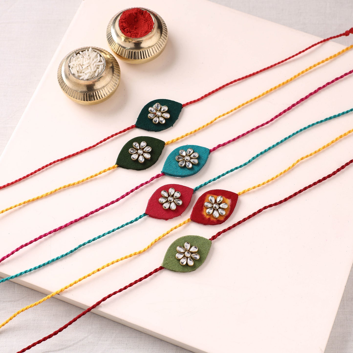 Handmade Kundan Work Rakhi (Assorted - Set of 6) 02