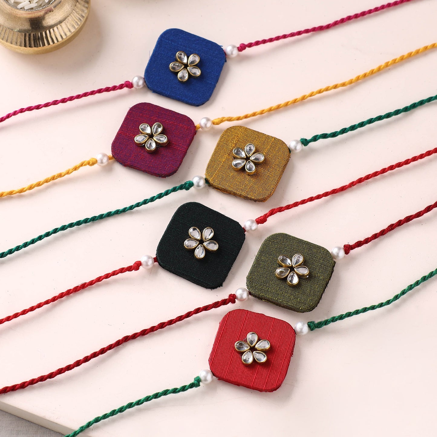 Handmade Kundan Work Rakhi (Assorted - Set of 6) 03